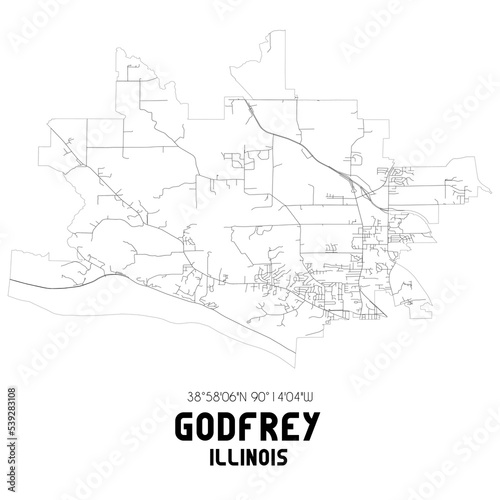Godfrey Illinois. US street map with black and white lines.