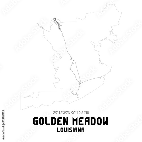 Golden Meadow Louisiana. US street map with black and white lines.