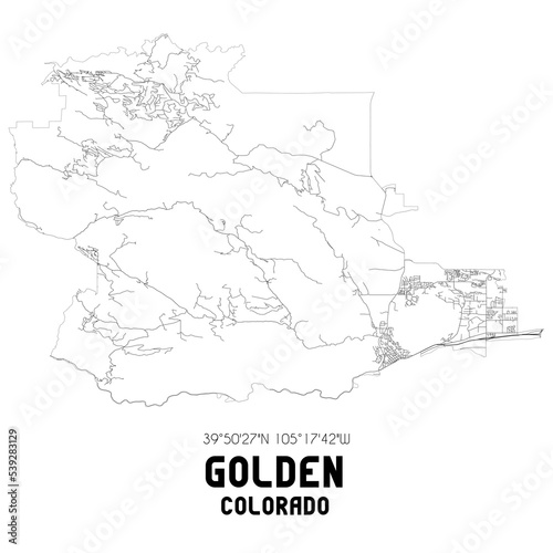 Golden Colorado. US street map with black and white lines.