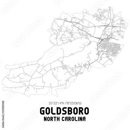 Goldsboro North Carolina. US street map with black and white lines.