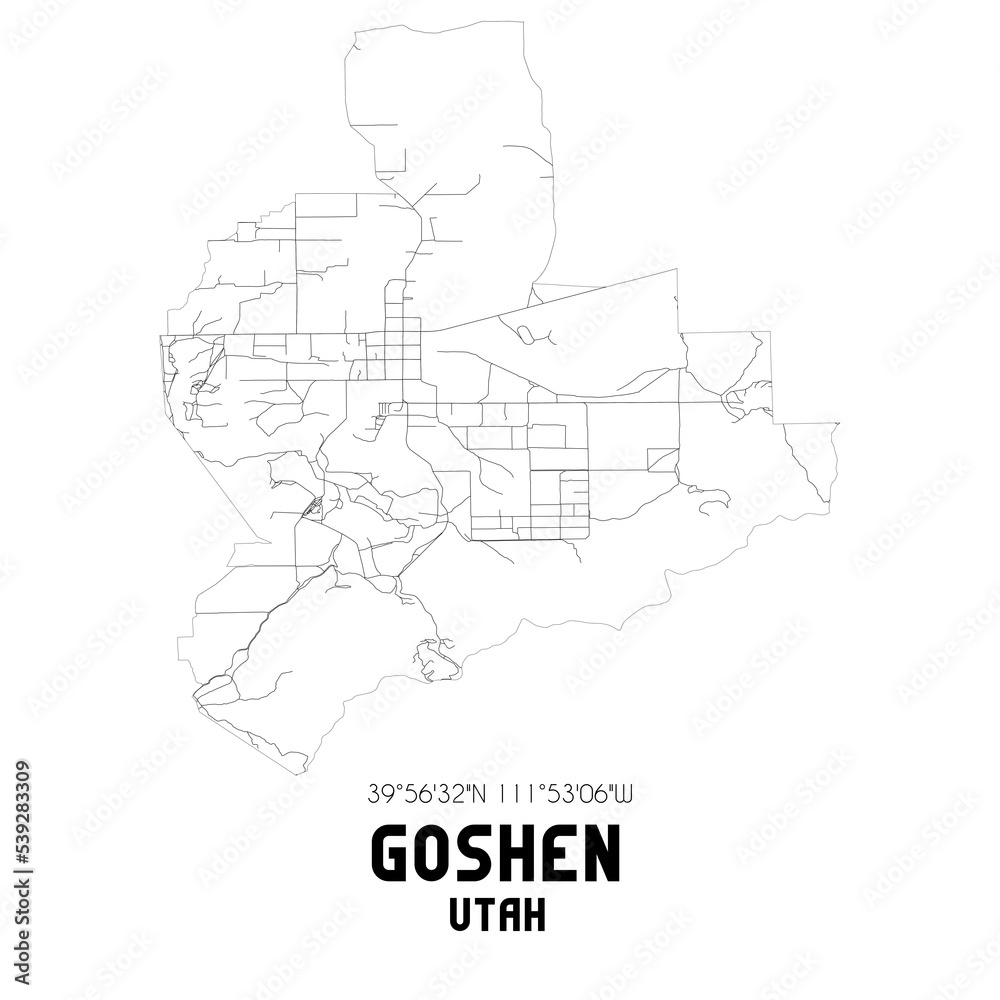 Goshen Utah. US street map with black and white lines.