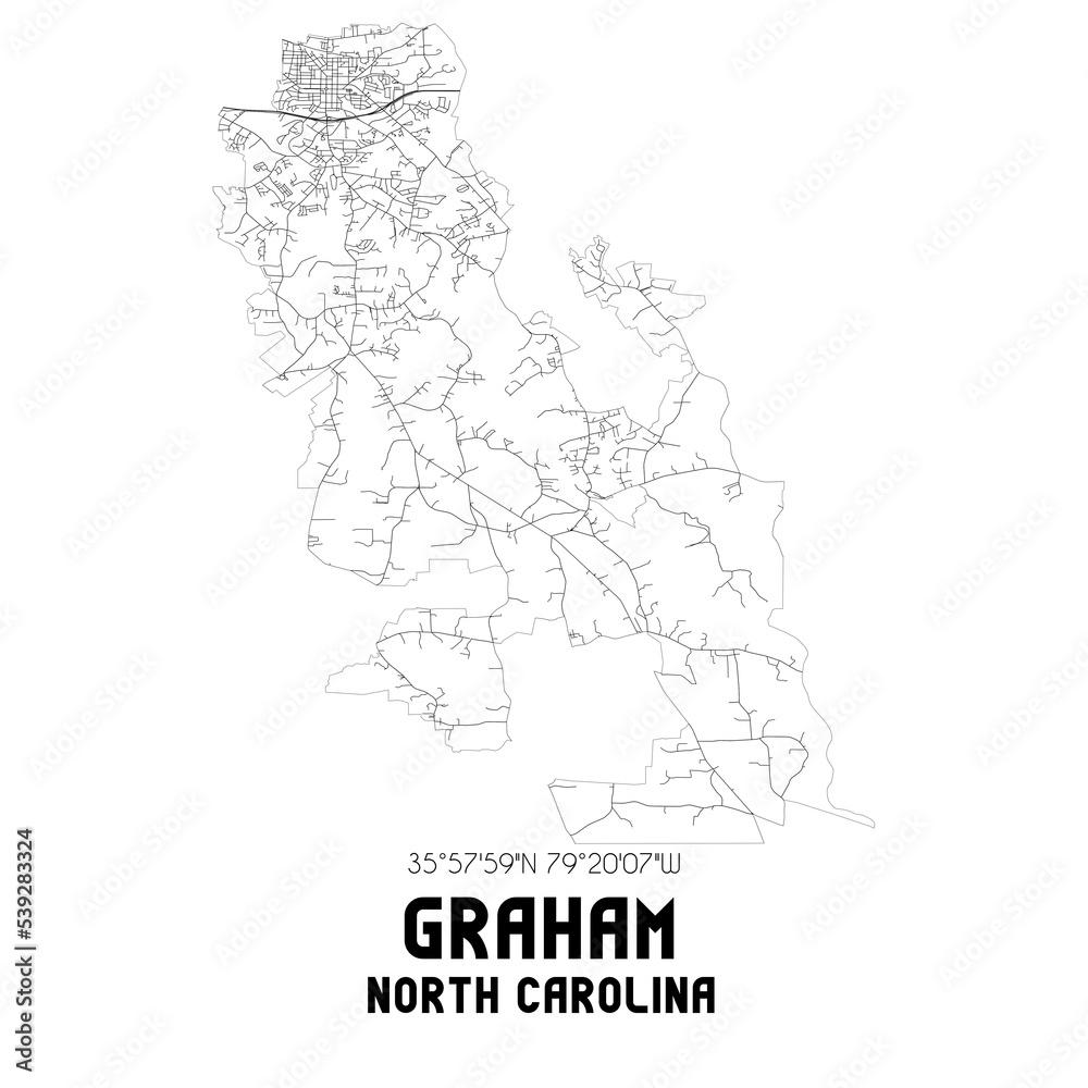 Graham North Carolina. US street map with black and white lines.
