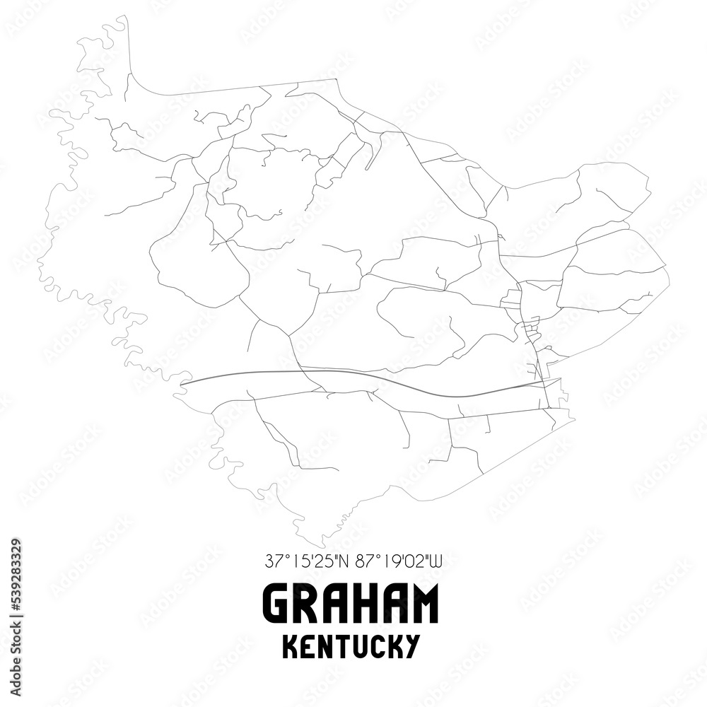 Graham Kentucky. US street map with black and white lines.