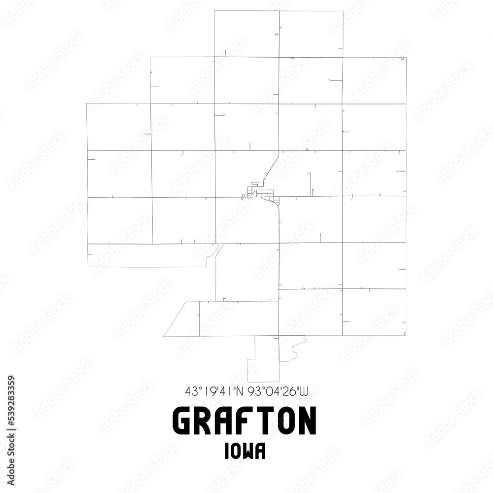 Grafton Iowa. US street map with black and white lines. Grafton Iowa. US street map with black and white lines.