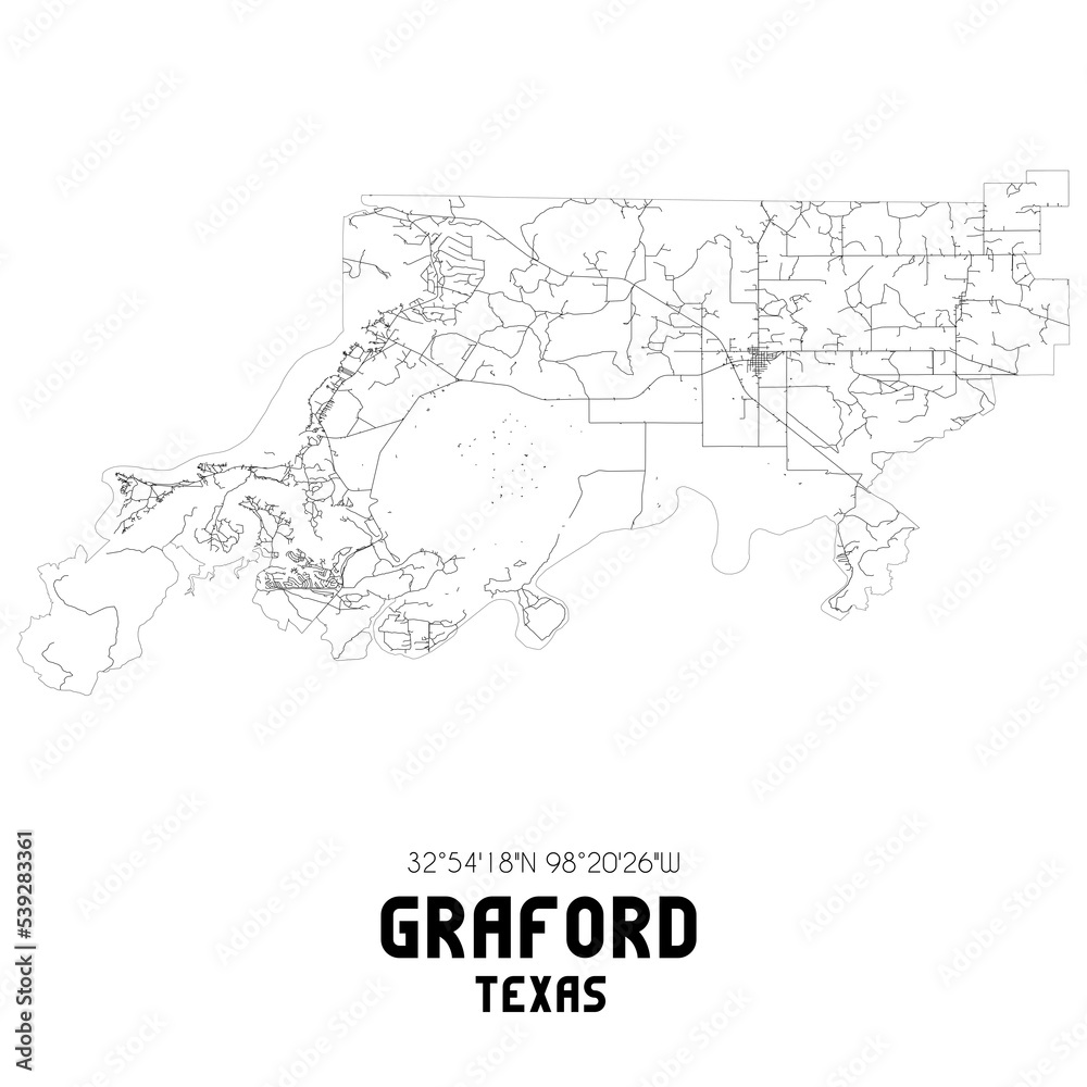 Graford Texas. US street map with black and white lines.