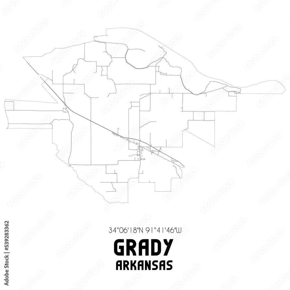 Fototapeta premium Grady Arkansas. US street map with black and white lines.