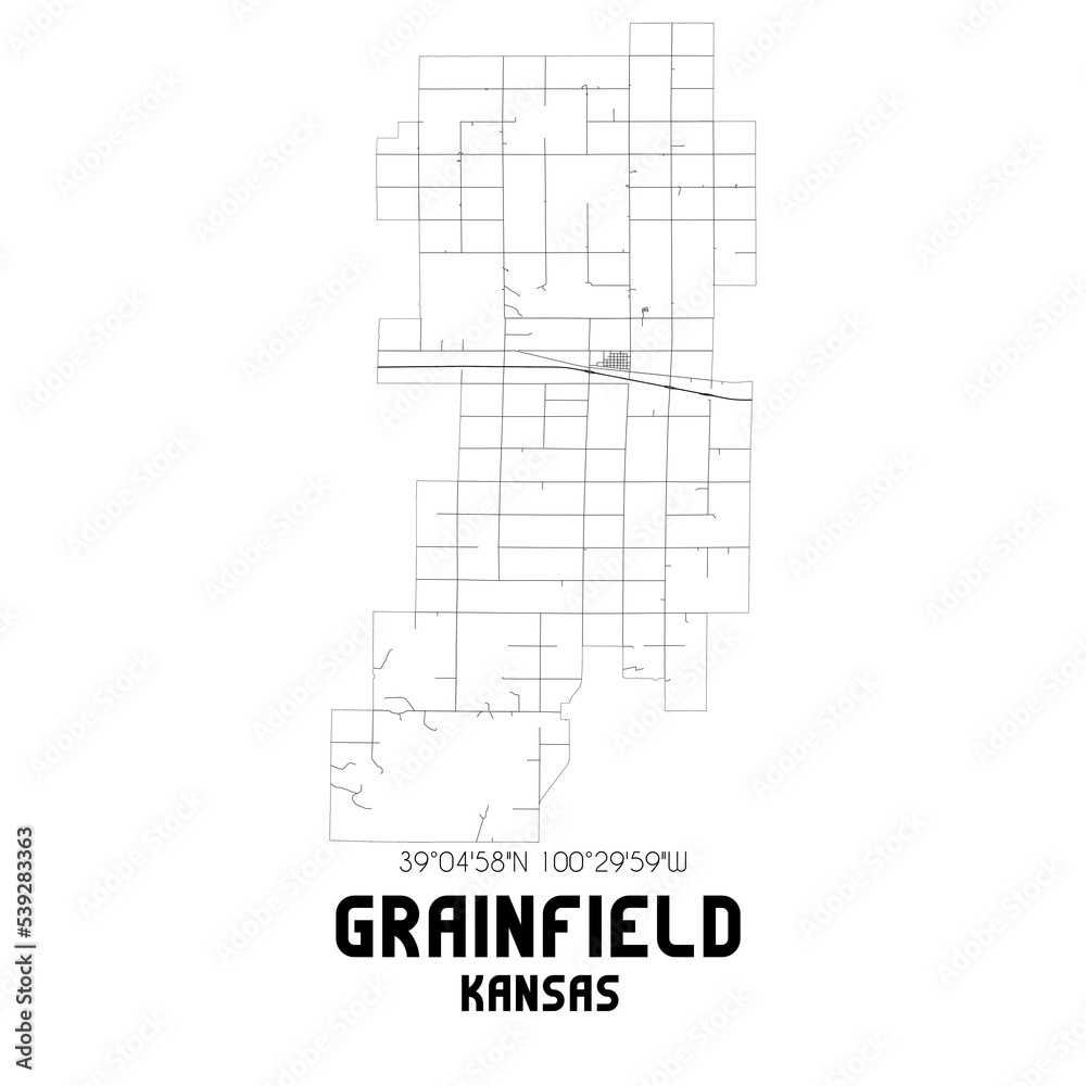 Grainfield Kansas. US street map with black and white lines. Grainfield Kansas. US street map with black and white lines.