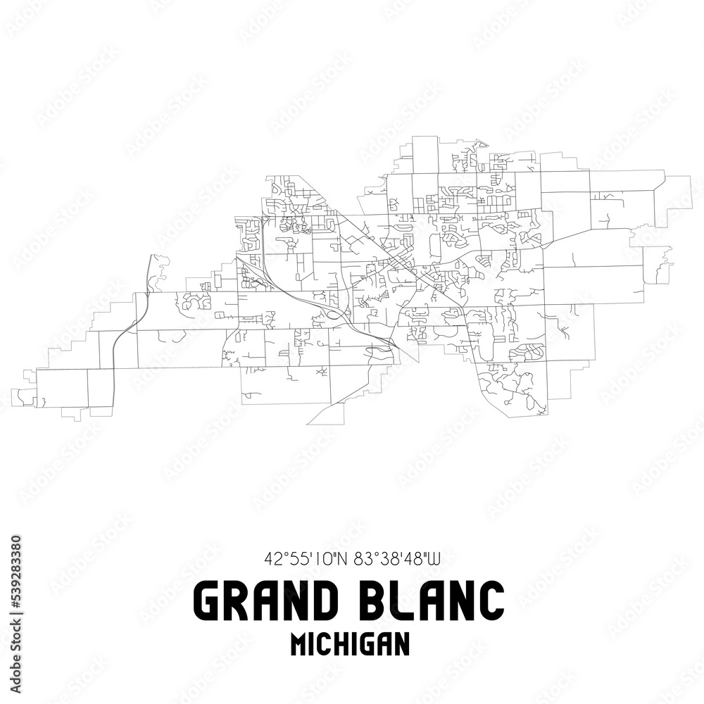 Grand Blanc Michigan. US street map with black and white lines. Grand Blanc Michigan. US street map with black and white lines.