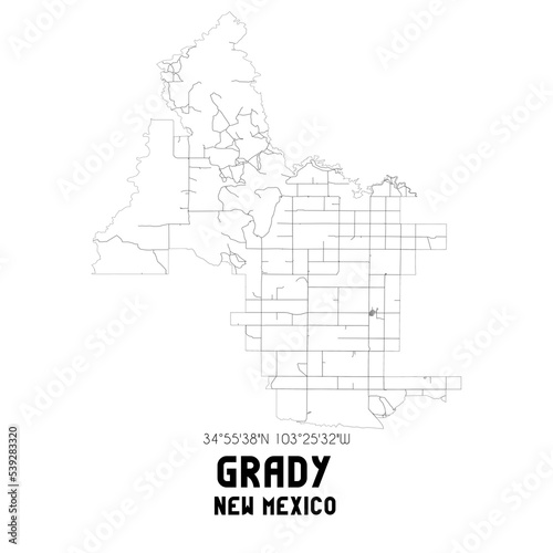Grady New Mexico. US street map with black and white lines.