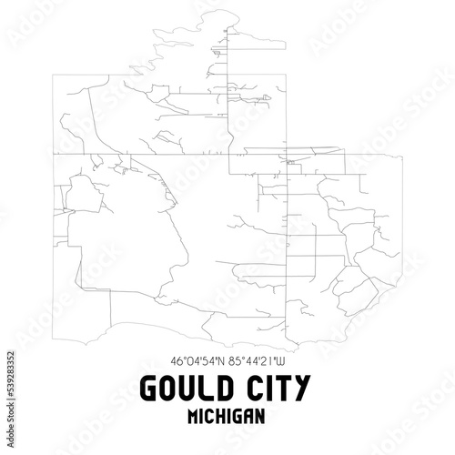 Gould City Michigan. US street map with black and white lines.