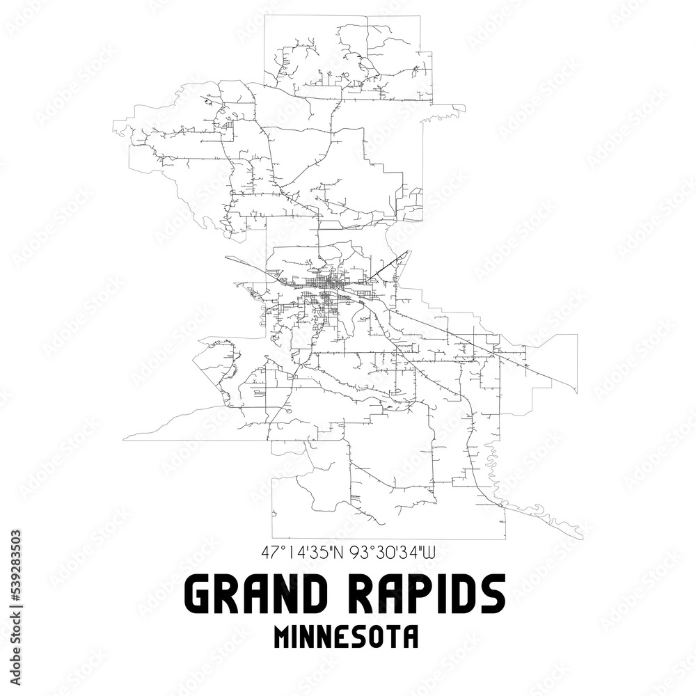 Grand Rapids Minnesota. US street map with black and white lines.