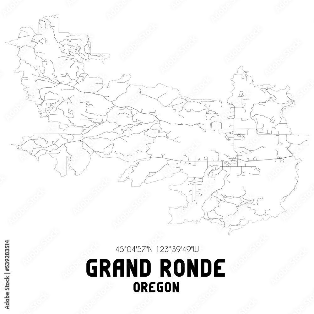 Grand Ronde Oregon. US street map with black and white lines.
