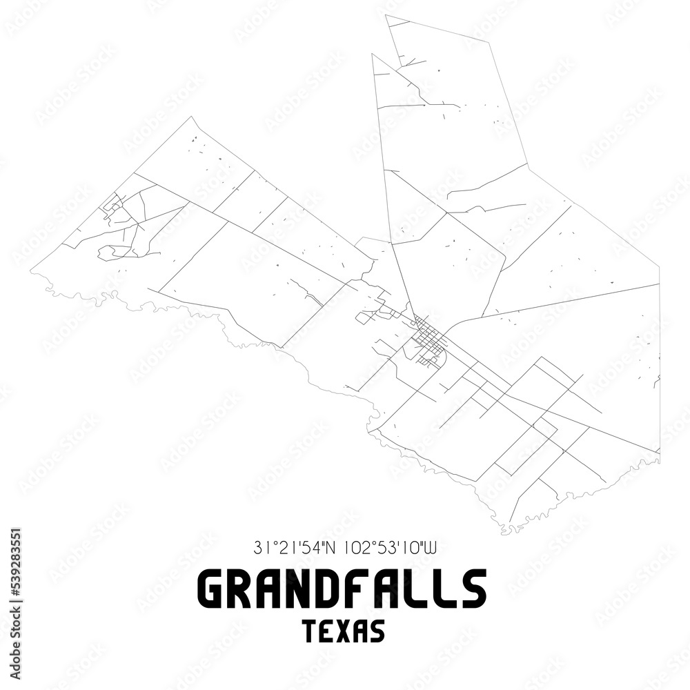 Grandfalls Texas. US street map with black and white lines.