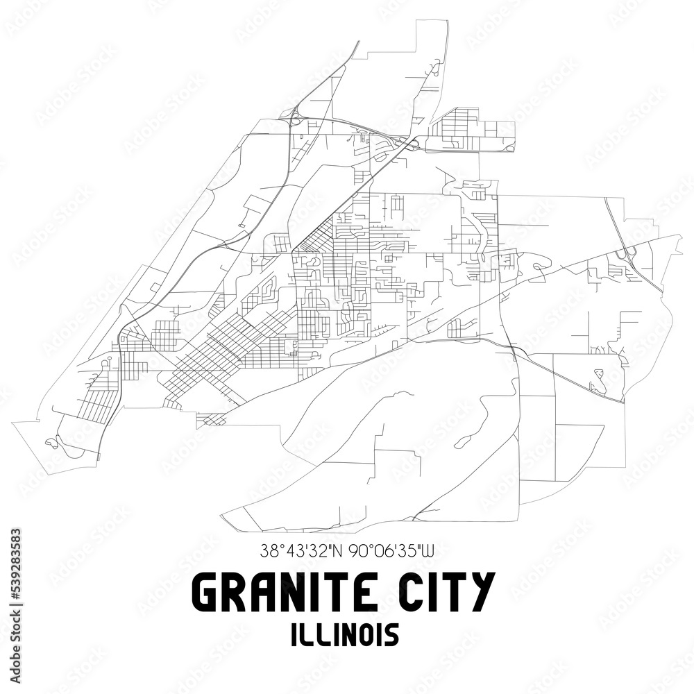 Granite City Illinois. US street map with black and white lines.