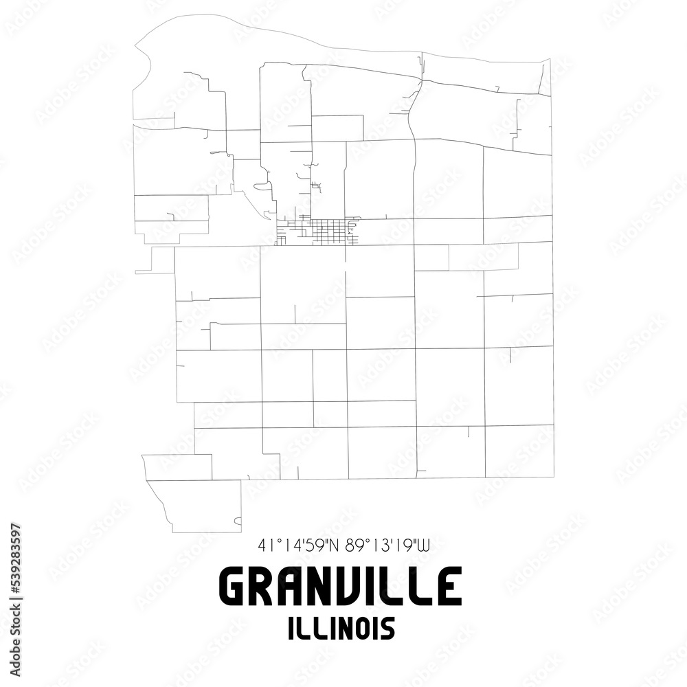 Granville Illinois. US street map with black and white lines. Granville Illinois. US street map with black and white lines.