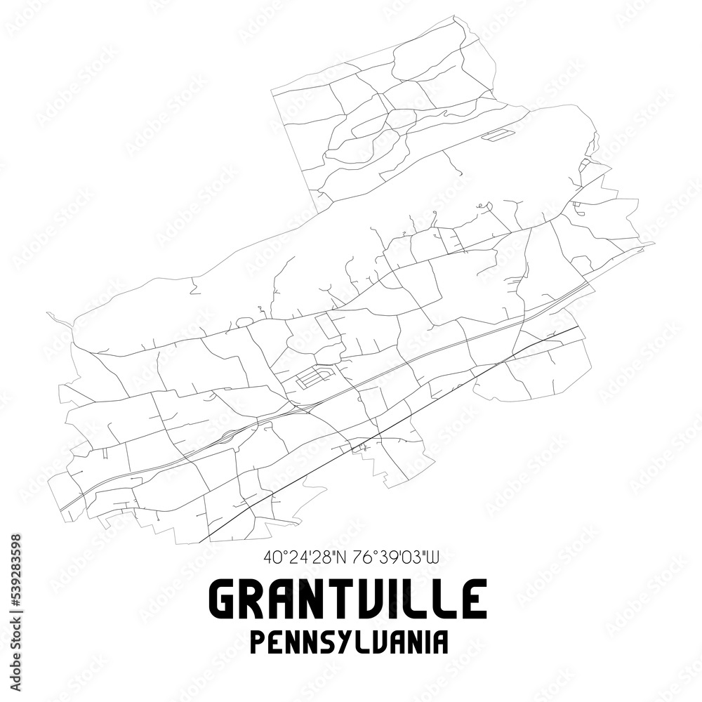 Grantville Pennsylvania. US street map with black and white lines.