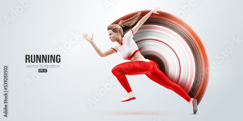 Realistic silhouette of a running athlete on white background. Runner woman are running sprint or marathon. Vector illustration