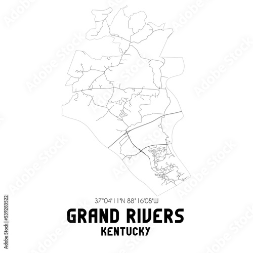Grand Rivers Kentucky. US street map with black and white lines.