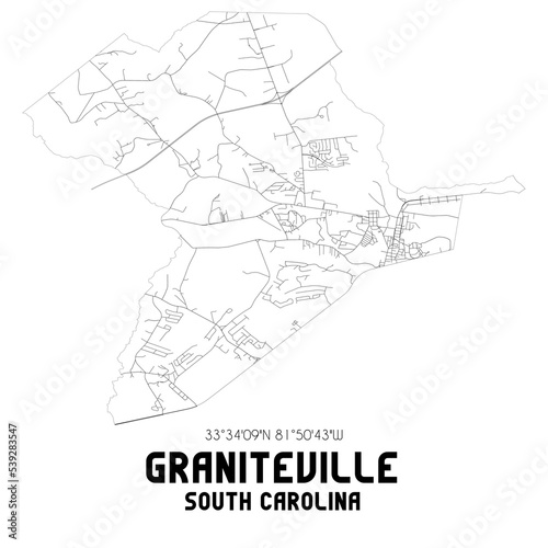Graniteville South Carolina. US street map with black and white lines.