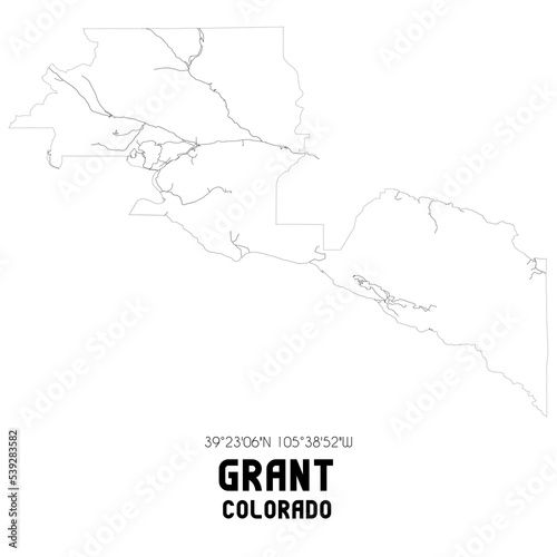 Grant Colorado. US street map with black and white lines.
