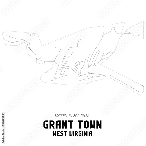 Grant Town West Virginia. US street map with black and white lines.