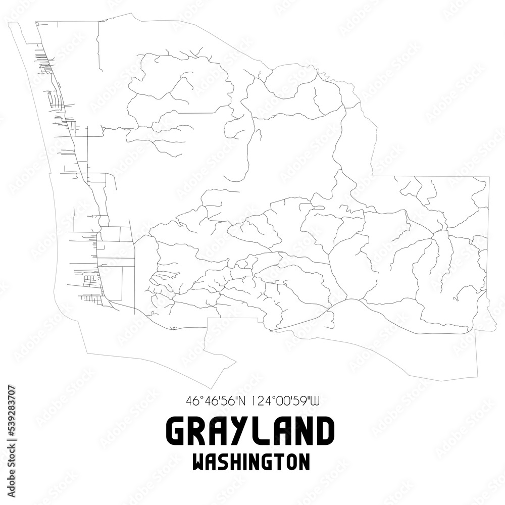 Grayland Washington. US street map with black and white lines. Stock