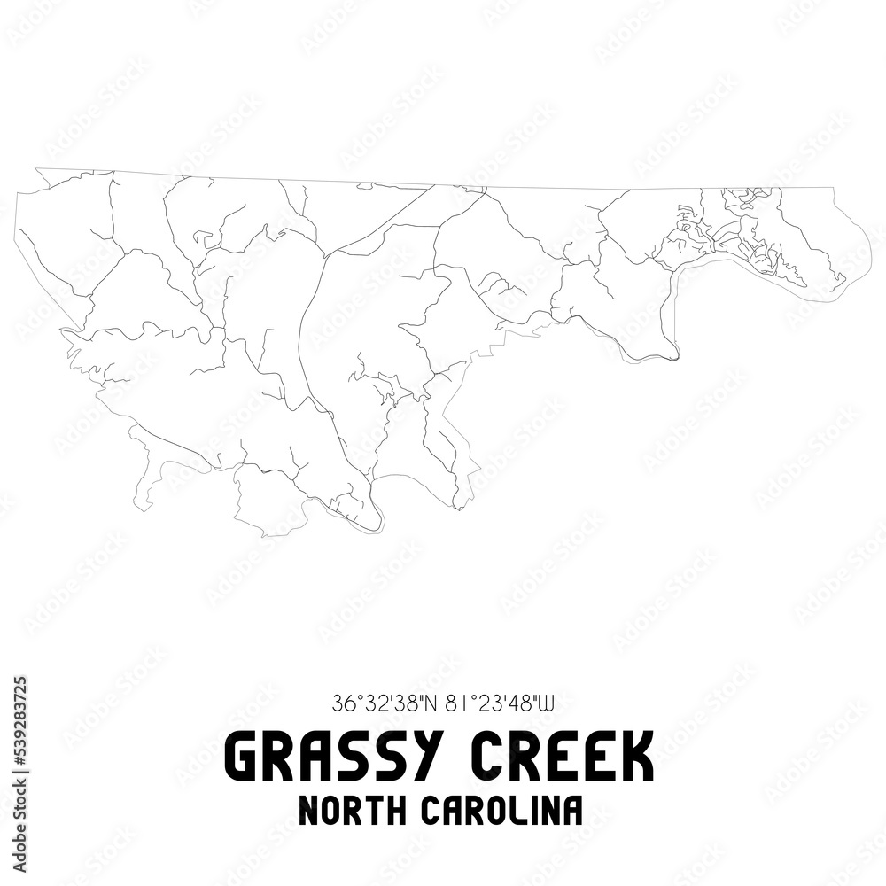 Naklejka premium Grassy Creek North Carolina. US street map with black and white lines.