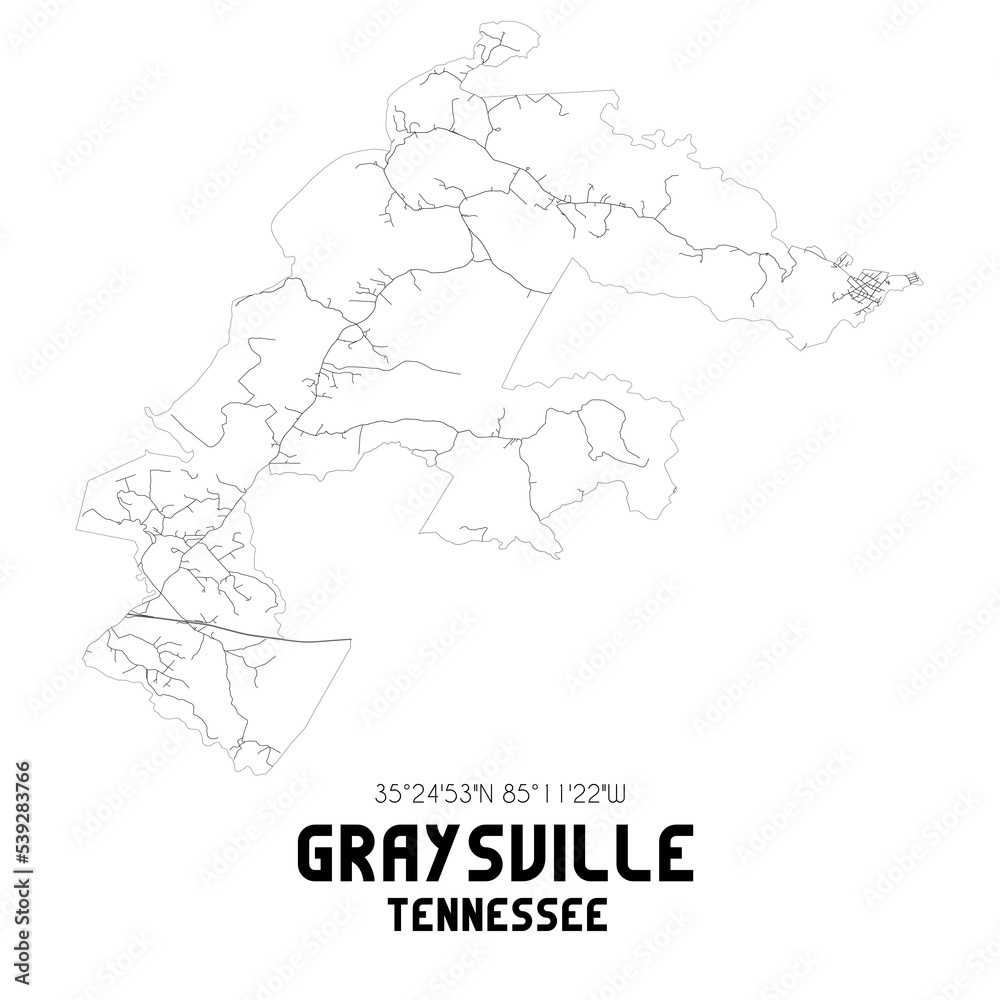 Graysville Tennessee. US street map with black and white lines.