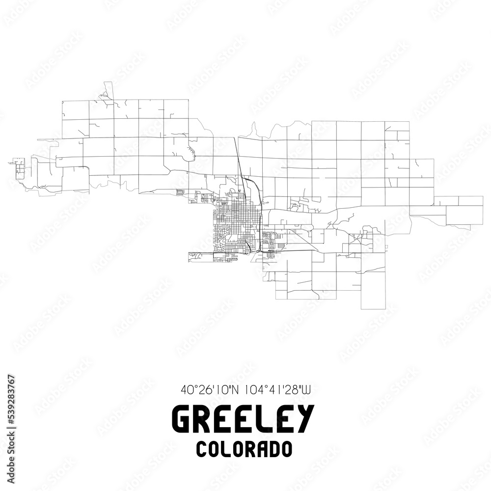Greeley Colorado. US street map with black and white lines.