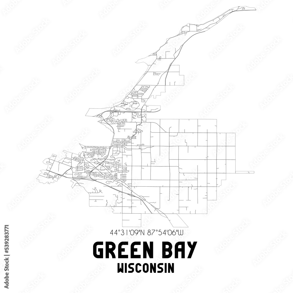 Green Bay Wisconsin. US street map with black and white lines. Stock