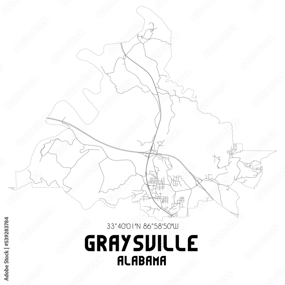 Graysville Alabama. US street map with black and white lines.