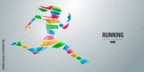 Abstract silhouette of a running athlete on white background. Runner woman are running sprint or marathon. Vector illustration