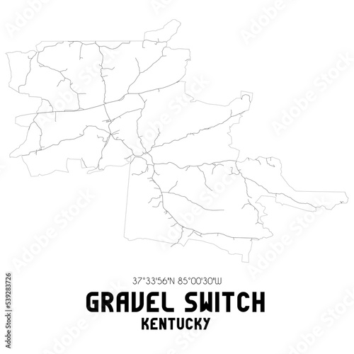 Gravel Switch Kentucky. US street map with black and white lines.