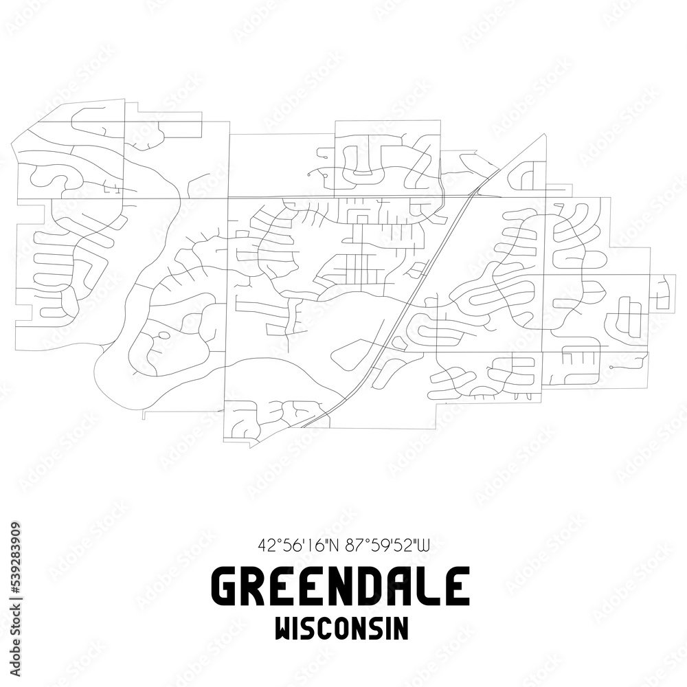 Greendale Wisconsin. US street map with black and white lines.