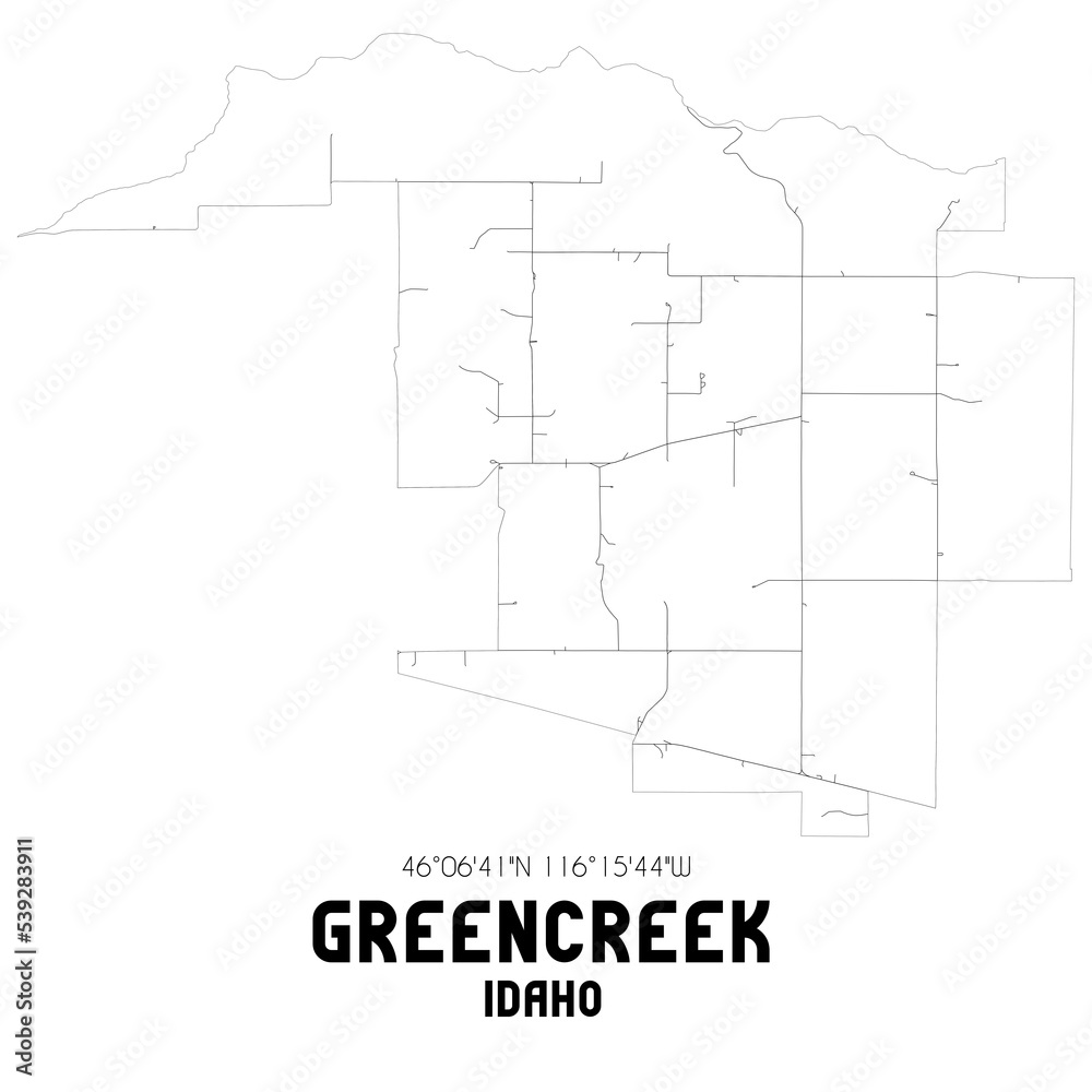Greencreek Idaho. US street map with black and white lines.