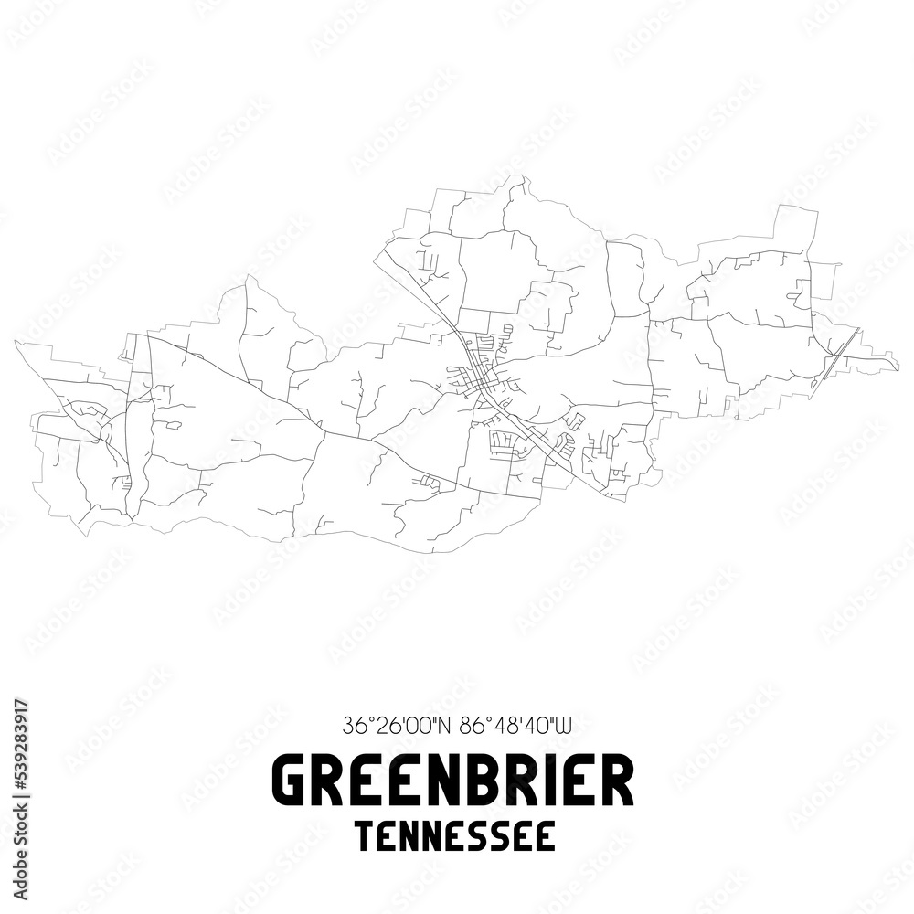 Greenbrier Tennessee. US street map with black and white lines. Greenbrier Tennessee. US street map with black and white lines.