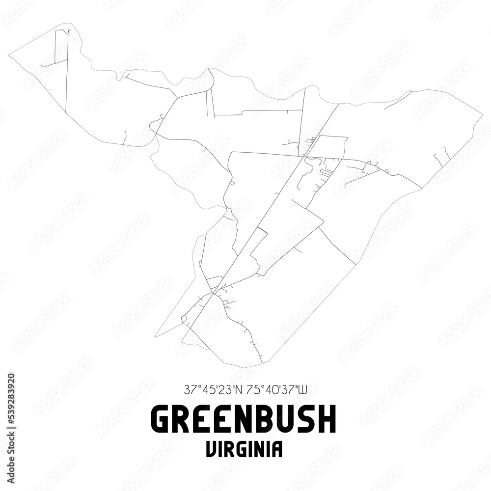 Greenbush Virginia. US street map with black and white lines.