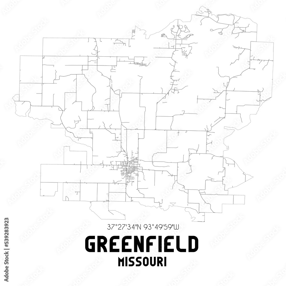 Greenfield Missouri. US street map with black and white lines. Greenfield Missouri. US street map with black and white lines.