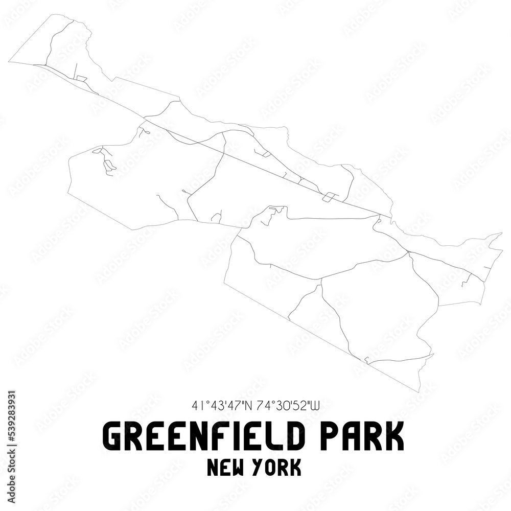 Greenfield Park New York. US street map with black and white lines.