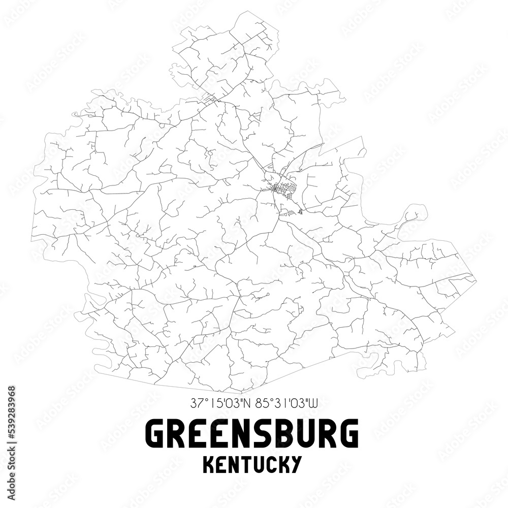 Greensburg Kentucky. US street map with black and white lines.