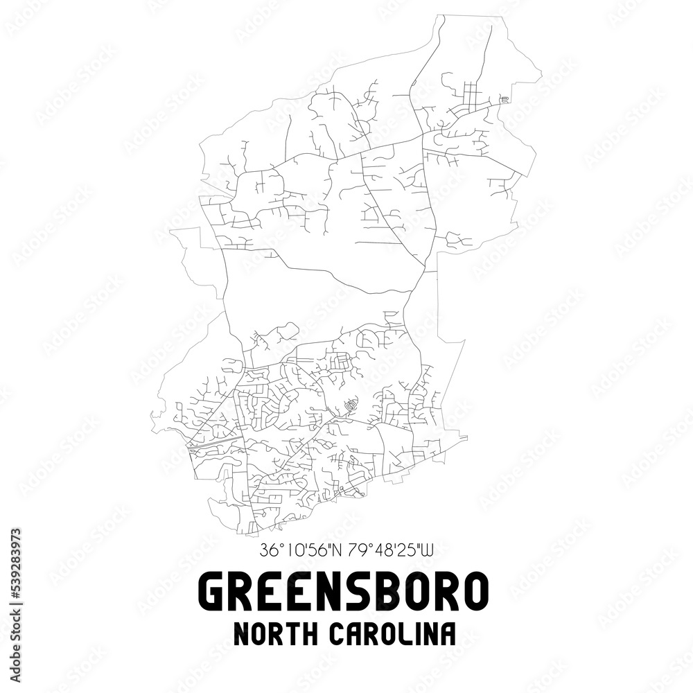 Greensboro North Carolina. US street map with black and white lines. Greensboro North Carolina. US street map with black and white lines.