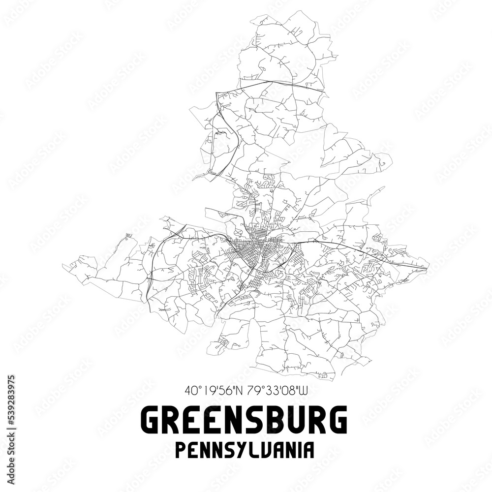 Greensburg Pennsylvania. US street map with black and white lines.