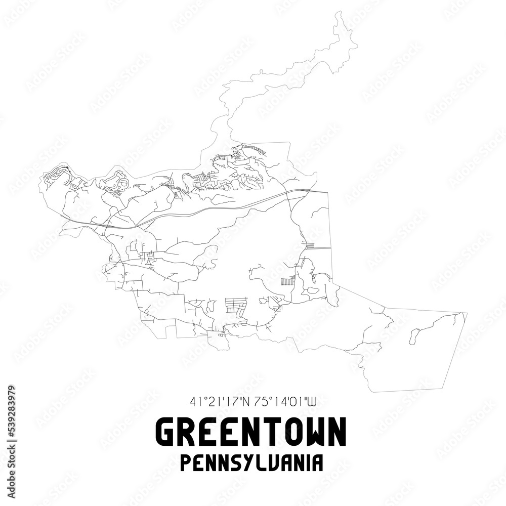 Greentown Pennsylvania. US street map with black and white lines.