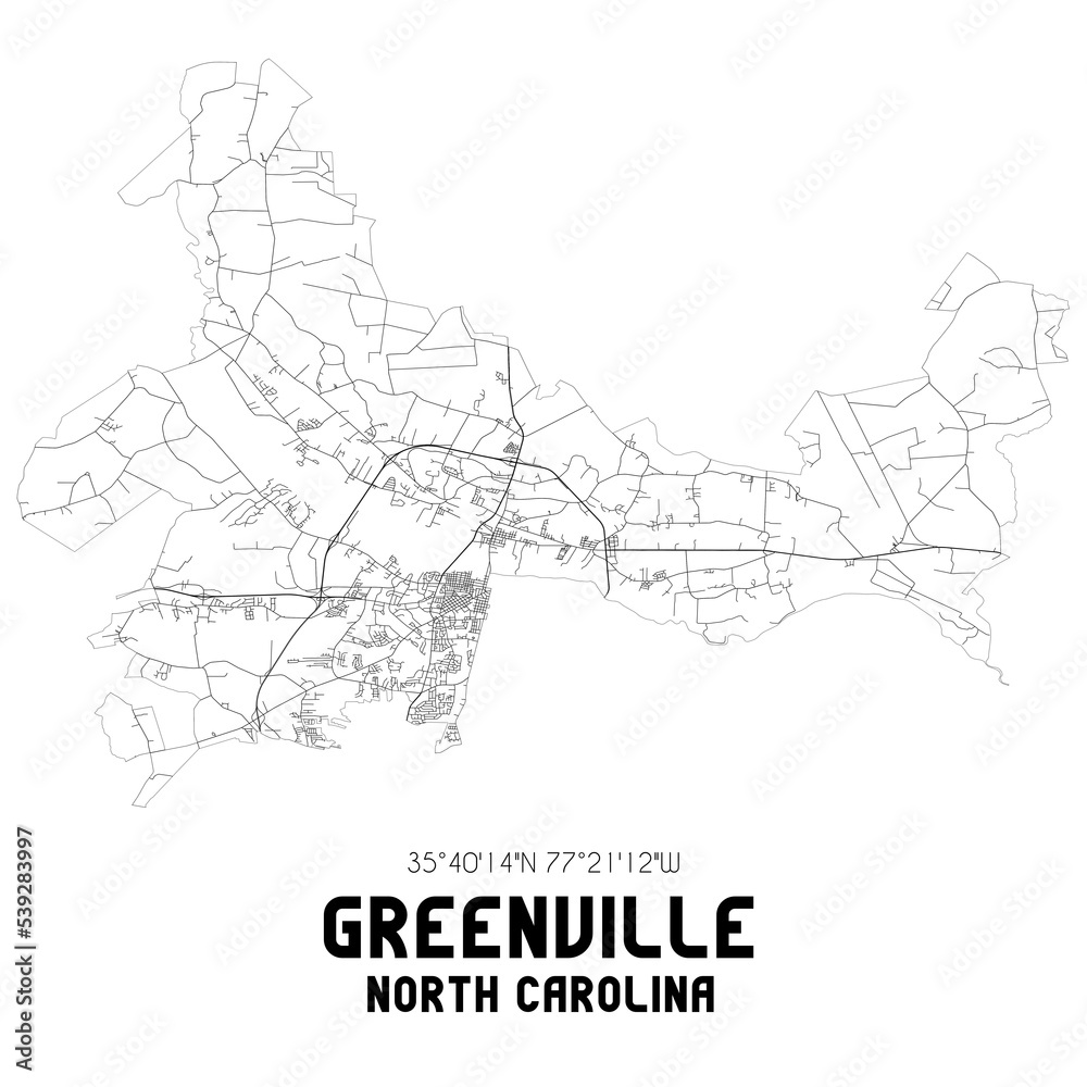 Greenville North Carolina. US street map with black and white lines.