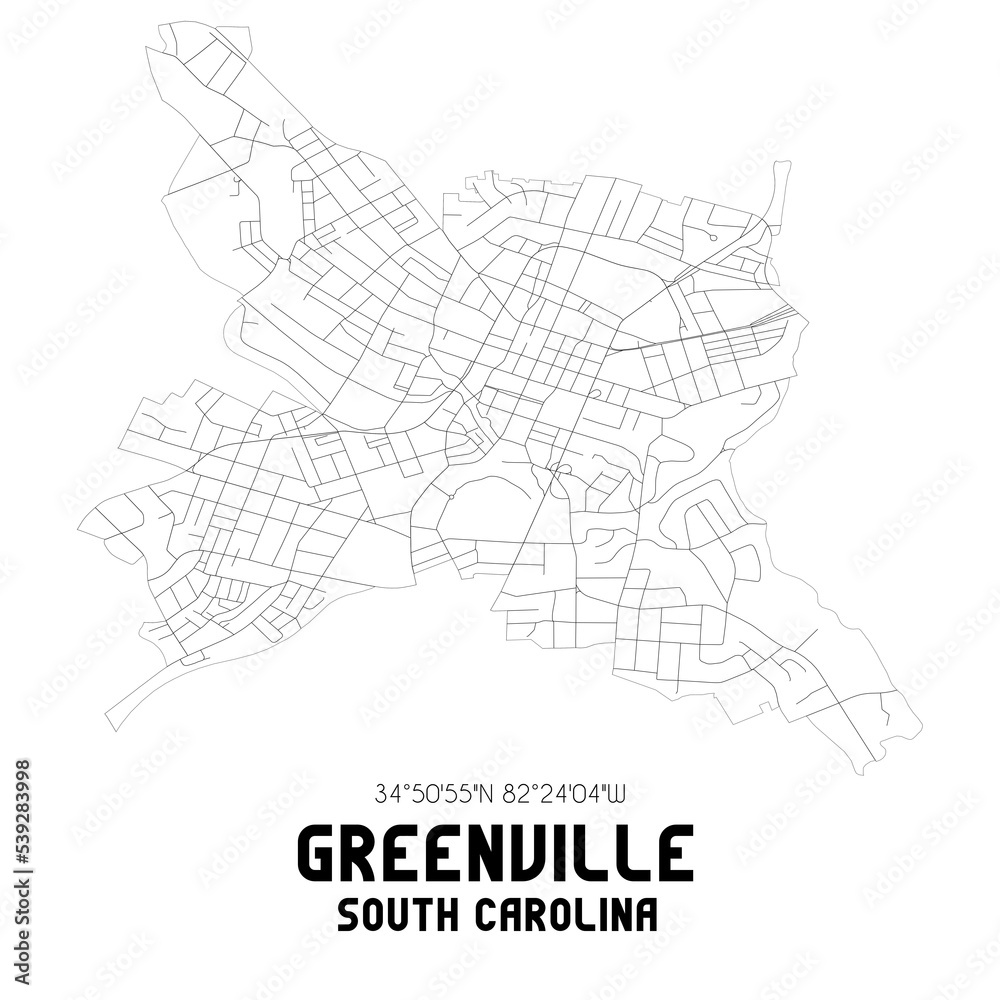 Greenville South Carolina. US street map with black and white lines.