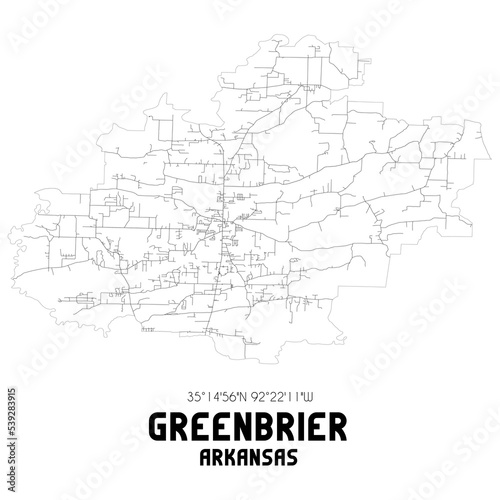 Greenbrier Arkansas. US street map with black and white lines.