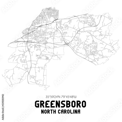 Greensboro North Carolina. US street map with black and white lines. photo