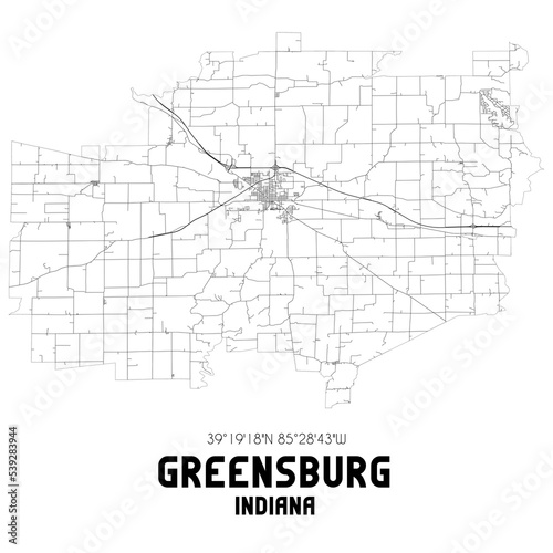 Greensburg Indiana. US street map with black and white lines. photo