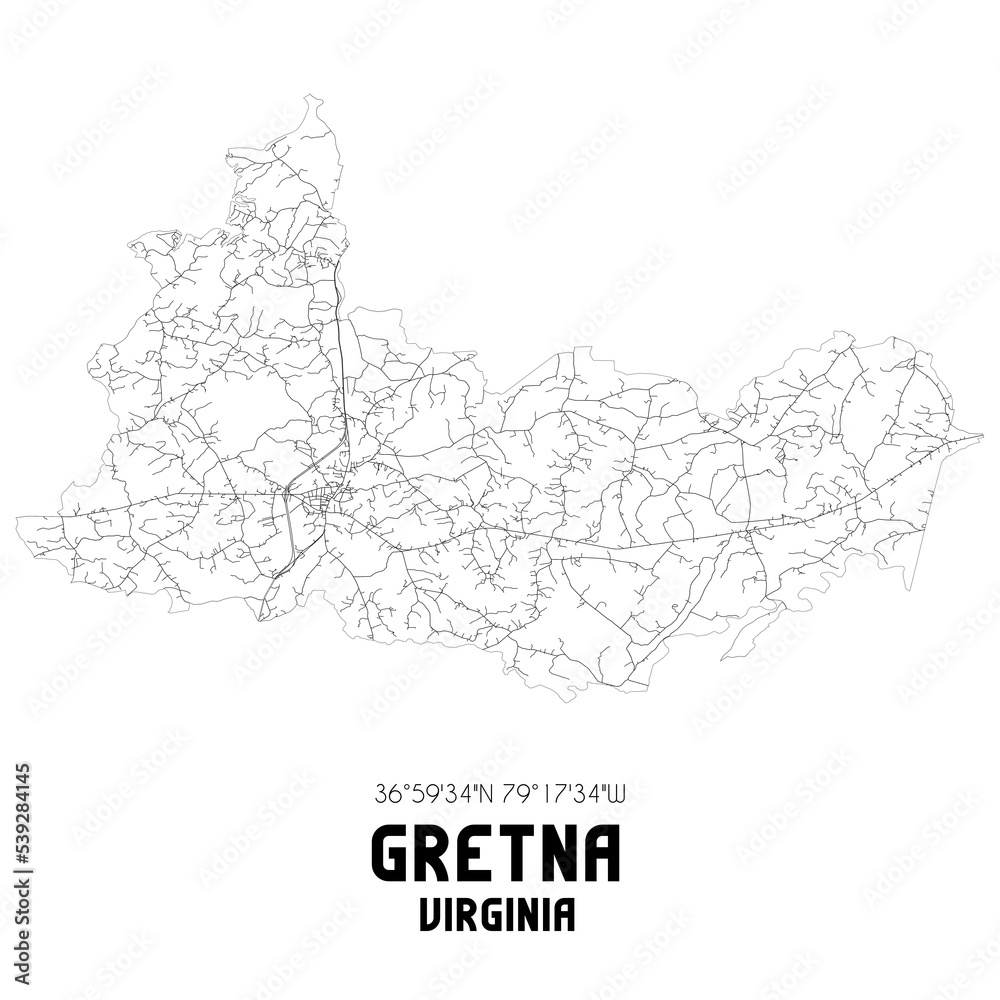 Gretna Virginia. US street map with black and white lines.