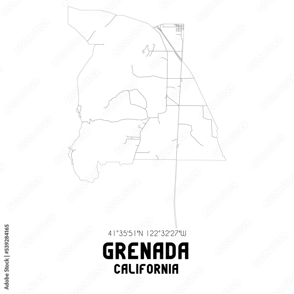 Grenada California. US street map with black and white lines. Grenada California. US street map with black and white lines.